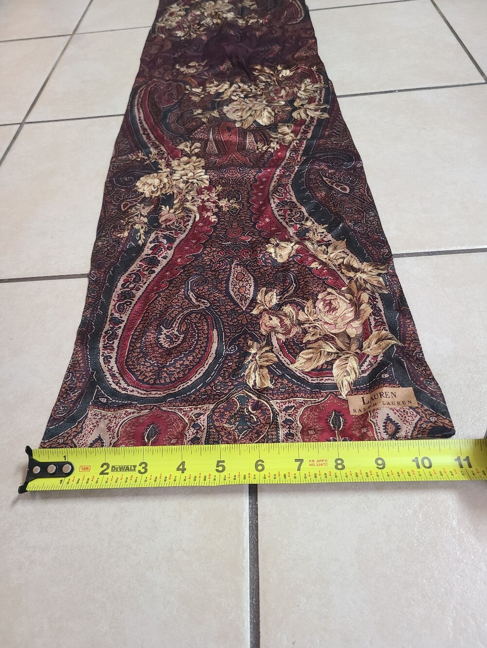 Vintage Lauren By Ralph Lauren Paisley Floral Scarf - Burgundy and Gold - Picture 4 of 7